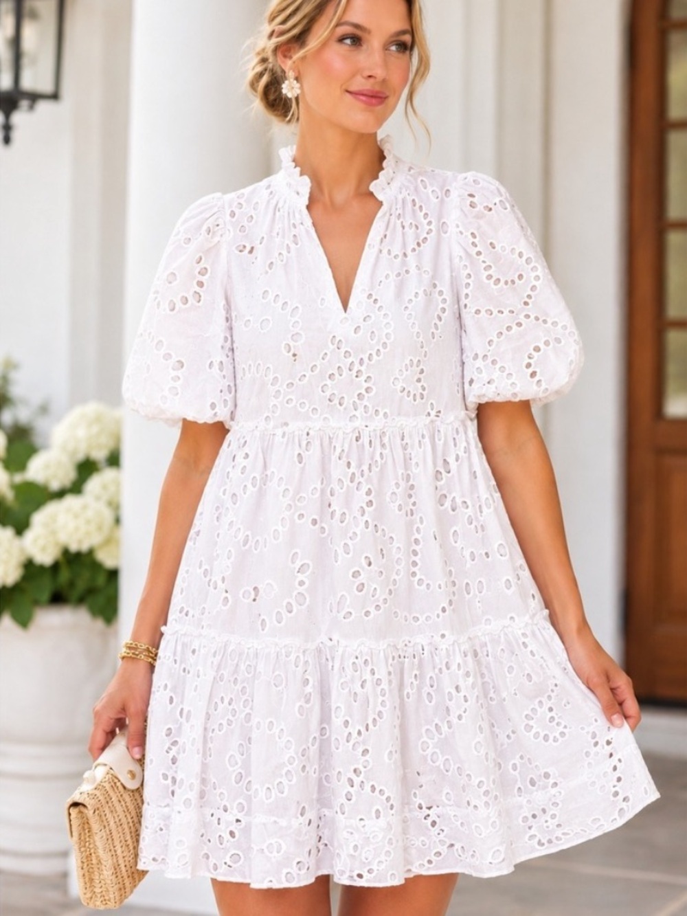 Tuckernuck Eyelet Tiered White Mini Dress